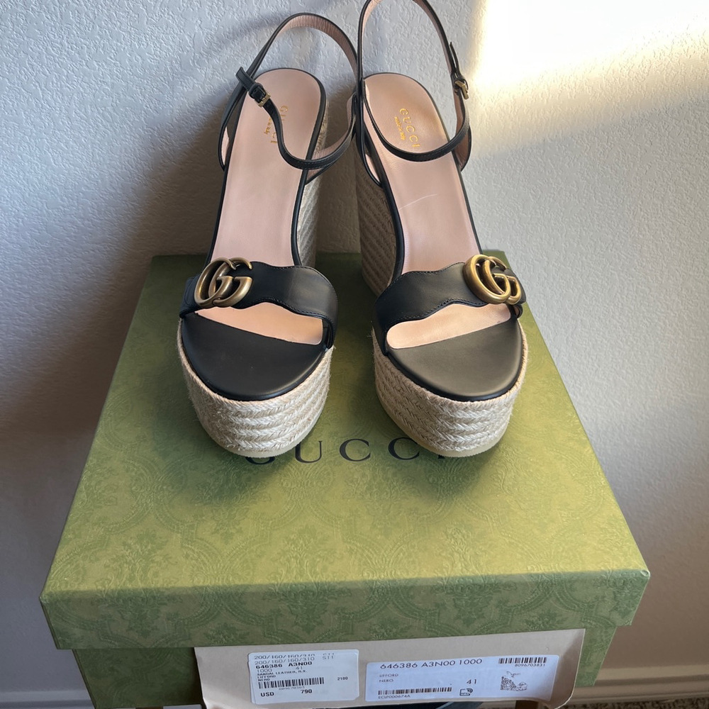 NEW Black Gucci Platform Espadrille Heel Sandal - EU 41 (Fits US 10) - Picture 5 of 12